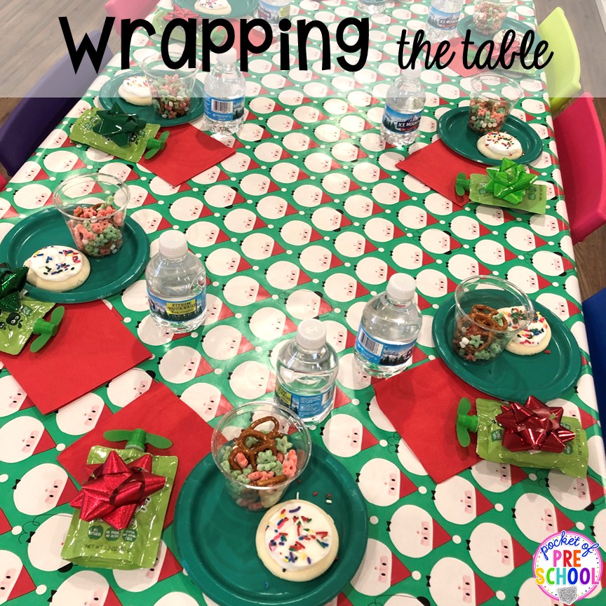 Ten Holiday Hacks for the Classroom & Survive the Christmas Season 7 Wrapping the table! Holiday hacks for the classroom (preschool, pre-k, kindergarten and elementary) to make the holidays less stressful in the classroom. #holidayhacks #teacherhack #preschool #prek