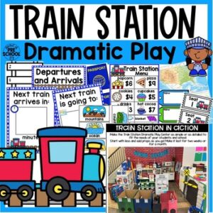 Train Station Dramatic Play is a fun theme you can do in your pretend or dramatic play center for a family theme, transportation theme, train theme, travel theme, or for the Christmas holiday!