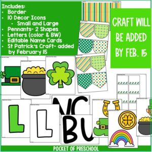 Create an adorable St. Patricks' bulletin board for your preschool, pre-k, kindergarten, or first-grade classroom! It's the perfect display for the hallway, door, or classroom bulletin board.