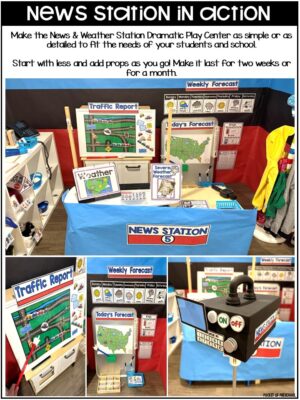 News & Weather Station Dramatic Play is a fun theme you can do in your pretend or dramatic play center for a weather theme, community helpers theme, or anytime during the year.