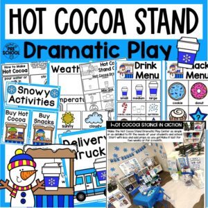 Hot Cocoa Stand Dramatic Play is a fun theme you can do in your pretend or dramatic play center for a family theme, community helper theme, or for the holidays and winter season!