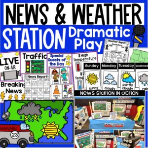 News & Weather Station Dramatic Play is a fun theme you can do in your pretend or dramatic play center for a weather theme, community helpers theme, or anytime during the year.