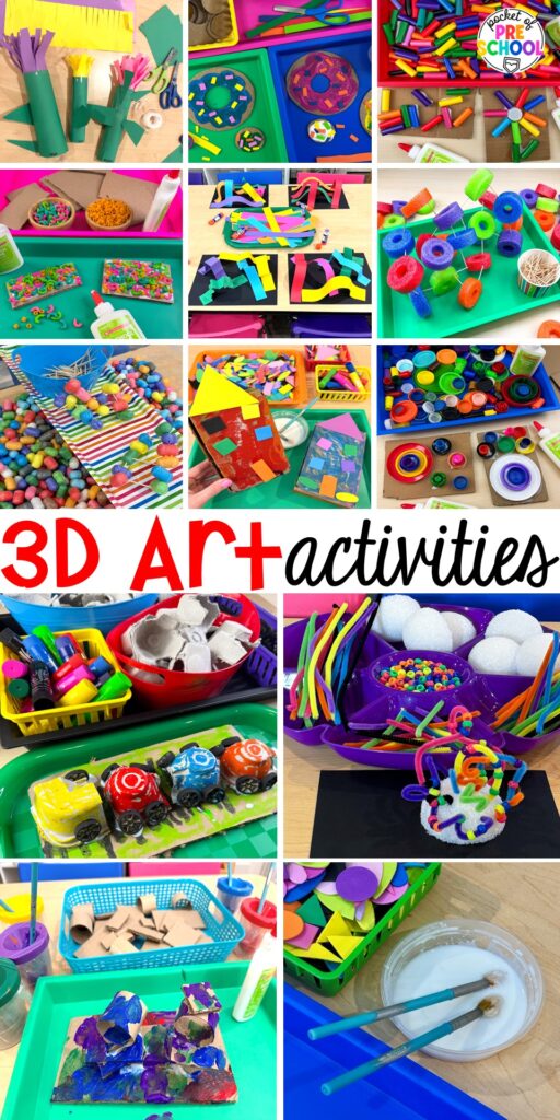18 3D art activities for preschool, pre-k, and kindergarten students to create, imagine, and develop fine motor skills!