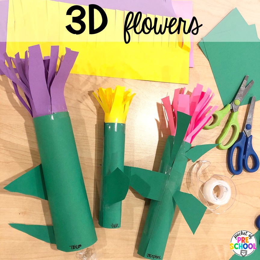 3D Flowers! 18 3D art activities for preschool, pre-k, and kindergarten students to create, imagine, and develop fine motor skills!