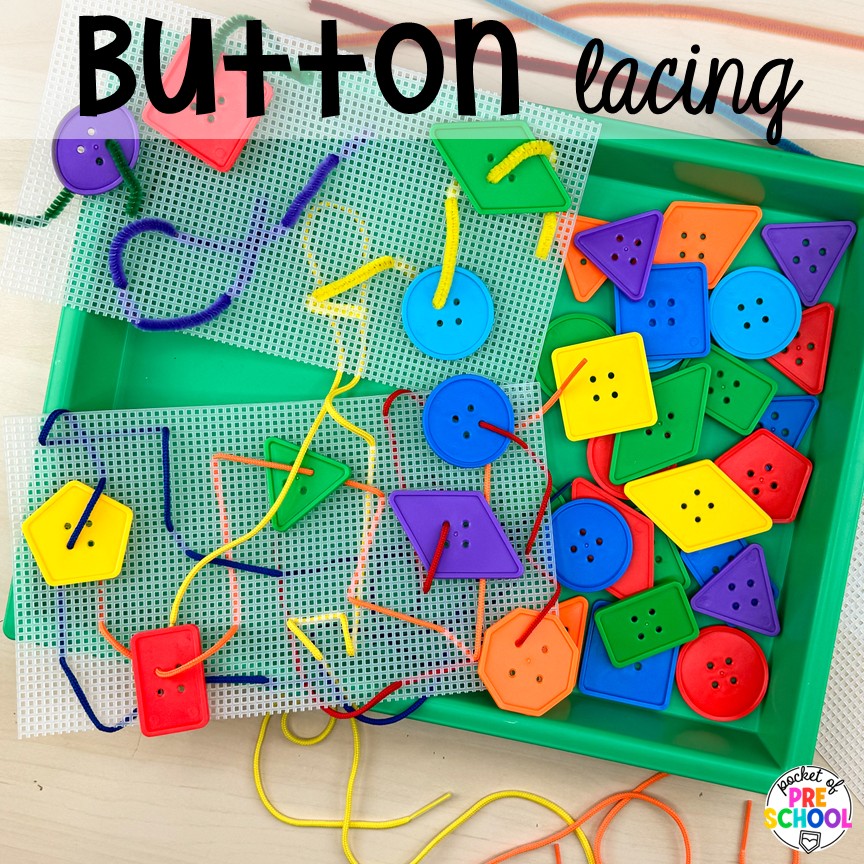 Button Lacing! 18 3D art activities for preschool, pre-k, and kindergarten students to create, imagine, and develop fine motor skills!