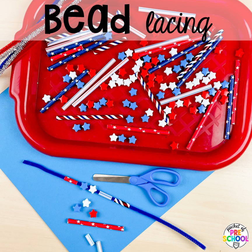 Bead Lacing! 18 3D art activities for preschool, pre-k, and kindergarten students to create, imagine, and develop fine motor skills!
