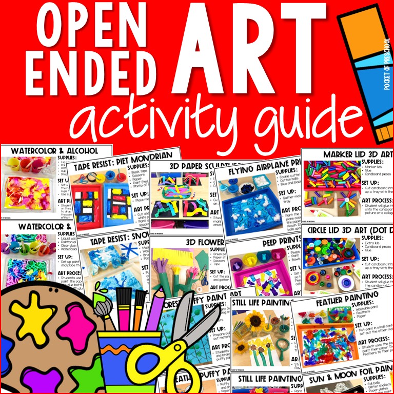 Spring Process Art Activities for Preschool, Pre-k, & Kindergarten 19 The open ended art guide is packed with over 150 art activity ideas created for preschool, pre-k, and kindergarten students.