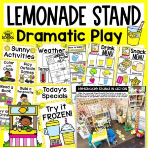 Lemonade Stand Dramatic Play is a fun theme you can do in your pretend or dramatic play center for a summer theme, summer camp, community helpers theme, or beach theme.