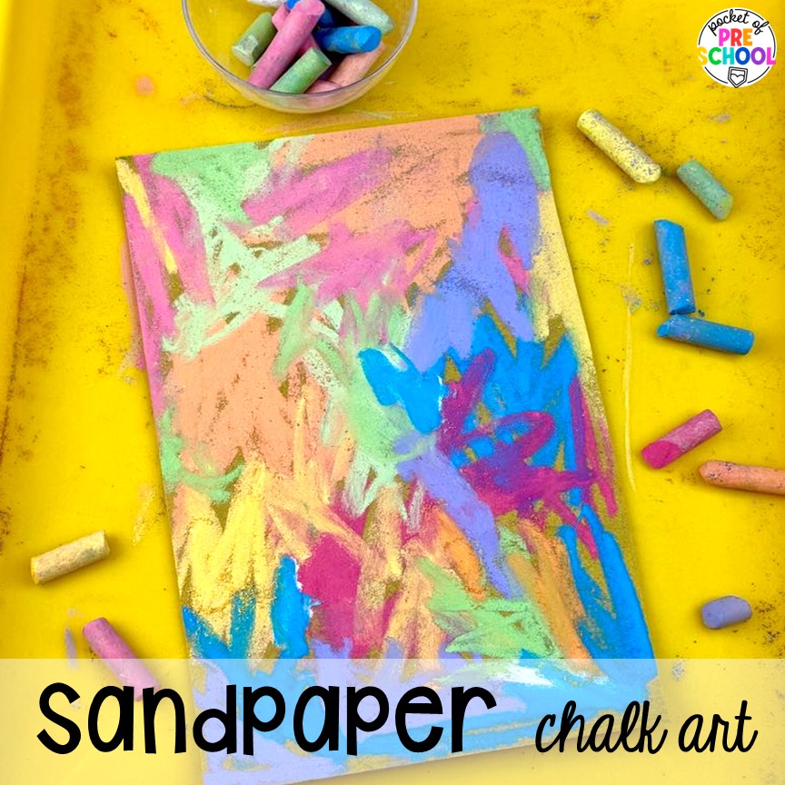 Open-Ended Summer Art Activities for Preschool, Pre-k, and Kindergarten 3 Sandpaper chalk art! Summer art activities for preschool, pre-k, and kindergarten students. There are ideas for various summer themes, including ice cream, chalk, citrus, airplanes, safari, zoo, and more!