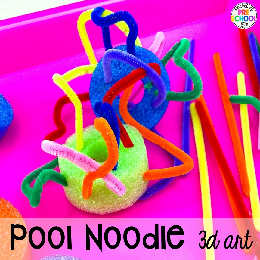 Open-Ended Summer Art Activities for Preschool, Pre-k, and Kindergarten 12 Pool noodle 3d art! Summer art activities for preschool, pre-k, and kindergarten students. There are ideas for various summer themes, including ice cream, chalk, citrus, airplanes, safari, zoo, and more!