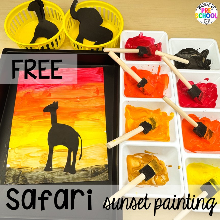Open-Ended Summer Art Activities for Preschool, Pre-k, and Kindergarten 19 Safari sunset painting! Summer art activities for preschool, pre-k, and kindergarten students. There are ideas for various summer themes, including ice cream, chalk, citrus, airplanes, safari, zoo, and more!