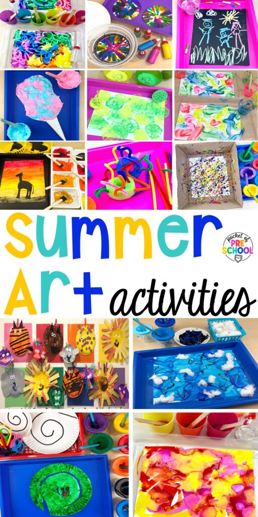Open-Ended Summer Art Activities for Preschool, Pre-k, and Kindergarten 28 Summer art activities for preschool, pre-k, and kindergarten students. There are ideas for various summer themes, including ice cream, chalk, citrus, airplanes, safari, zoo, and more!