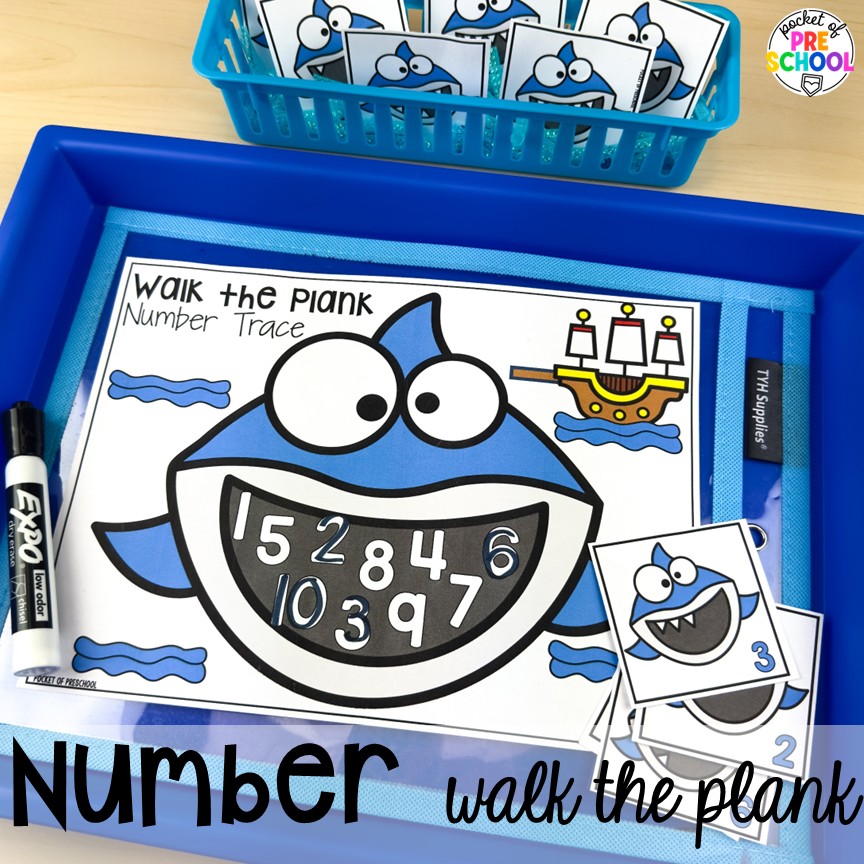 Pirate Activities for Preschool, Pre-K, and Kindergarten 17 Number walk the plank! Pirate activities for preschool, pre-k, and kindergarten students- ideas for literacy, math, science, fine motor, art, and more! These pirate and mermaid centers are perfect for a fun, summer theme!