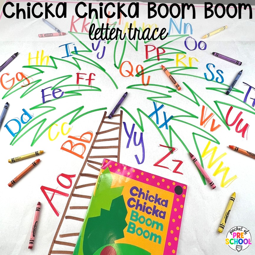 Pirate Activities for Preschool, Pre-K, and Kindergarten 11 Chicka Chicka Boom Boom letter trace! Pirate activities for preschool, pre-k, and kindergarten students- ideas for literacy, math, science, fine motor, art, and more! These pirate and mermaid centers are perfect for a fun, summer theme!