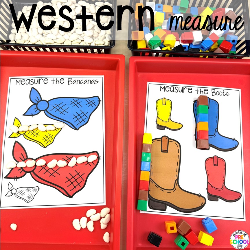 Cowboy Activities & Centers for Preschool, Pre-k, and Kindergarten 15 Western measure! Cowboy activities & centers for a Western theme with your preschool, pre-k, and kindergarten students.