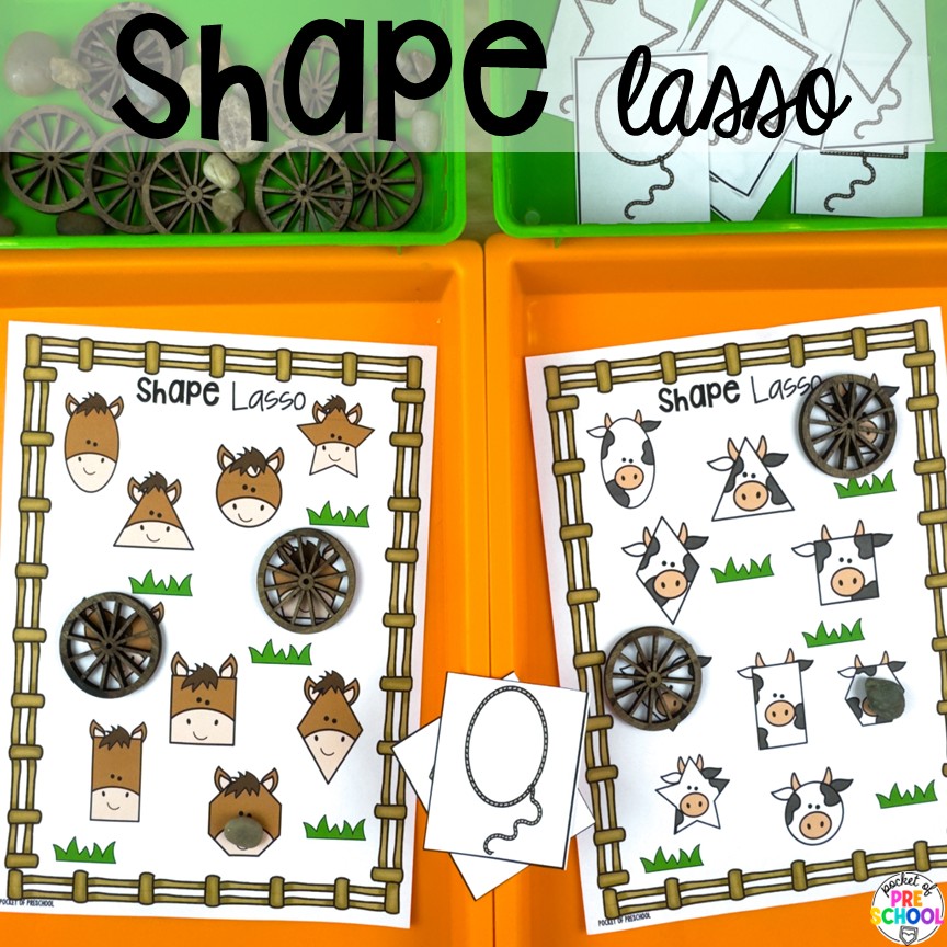 Cowboy Activities & Centers for Preschool, Pre-k, and Kindergarten 18 Shape lasso! Cowboy activities & centers for a Western theme with your preschool, pre-k, and kindergarten students.