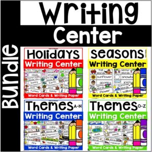 Make the writing center amazing ALL YEAR LONG with vocabulary cards and writing paper for every learning theme! It's super easy to switch out the word cards, writing paper, and a few supplies for each theme to keep your young writers engaged and excited about writing and drawing.