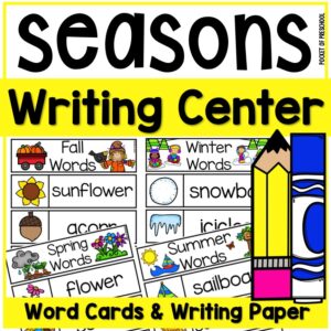 Make the writing center amazing with vocabulary cards and writing paper for each season! It's super easy to switch out the word cards, writing paper, and a few supplies for each theme to keep your young writers engaged and excited about writing and drawing.