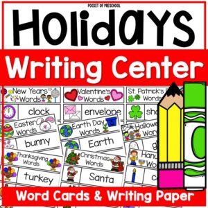 Make the writing center amazing with vocabulary cards and writing paper for each holiday! It's super easy to switch out the word cards, writing paper, and a few supplies for each theme to keep your young writers engaged and excited about writing and drawing.