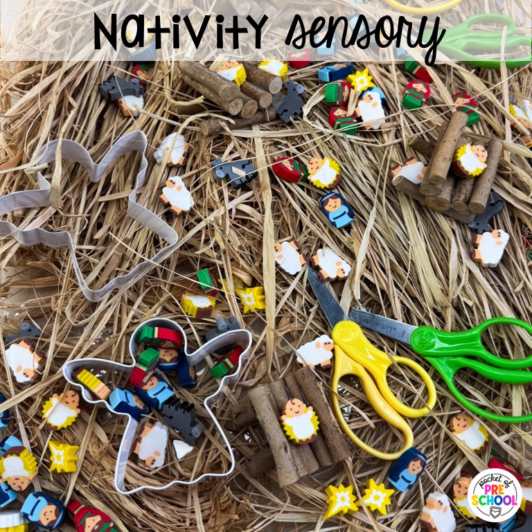 20+ Holiday Sensory Tables for Preschool, Pre-K, and Kindergarten 24 Nativity sensory bin! Holiday sensory bins that teach and give students a chance to explore & create.