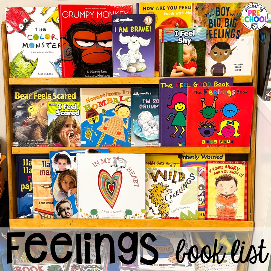 Feelings Activities & Centers for Preschool, Pre-K, & Kindergarten 20 Feelings book list! Activities and centers for teaching feelings & emotions to preschool, pre-k, and kindergarten students. Ideas for teaching basic & complex emotions during circle time, large groups, and more!