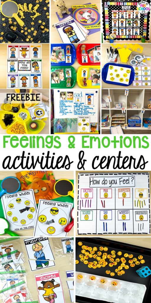 Feelings Activities & Centers for Preschool, Pre-K, & Kindergarten 27 Activities and centers for teaching feelings & emotions to preschool, pre-k, and kindergarten students. Ideas for teaching basic & complex emotions during circle time, large groups, and more!