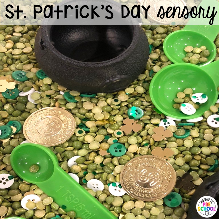 20+ Holiday Sensory Tables for Preschool, Pre-K, and Kindergarten 11 St. Patrick's Day Sensory! Holiday sensory tables for every holiday with various sensory fillers and sensory tools that incorporate math, literacy, and science into play. #sensorytable #sensorybin #sensoryplay #preschool #prek