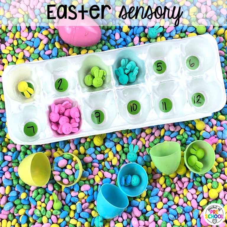 20+ Holiday Sensory Tables for Preschool, Pre-K, and Kindergarten 15 Easter Sensory! Holiday sensory tables for every holiday with various sensory fillers and sensory tools that incorporate math, literacy, and science into play. #sensorytable #sensorybin #sensoryplay #preschool #prek