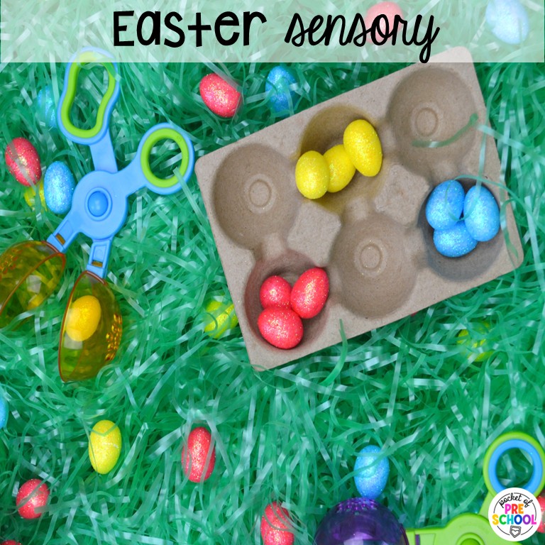 20+ Holiday Sensory Tables for Preschool, Pre-K, and Kindergarten 16 Easter Sensory! Holiday sensory tables for every holiday with various sensory fillers and sensory tools that incorporate math, literacy, and science into play. #sensorytable #sensorybin #sensoryplay #preschool #prek