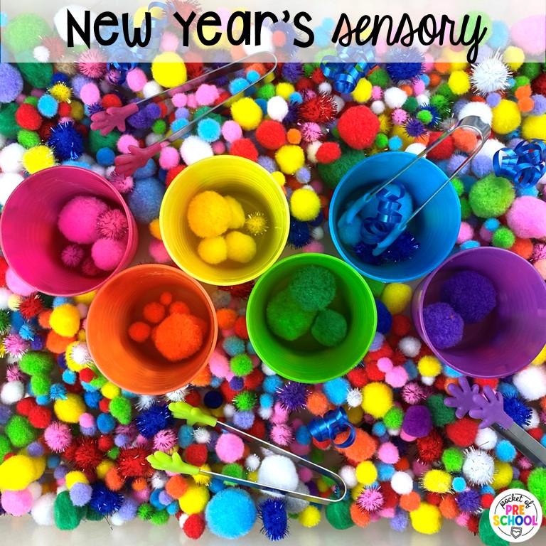 20+ Holiday Sensory Tables for Preschool, Pre-K, and Kindergarten 4 New Year's Sensory! Holiday sensory tables for every holiday with various sensory fillers and sensory tools that incorporate math, literacy, and science into play. #sensorytable #sensorybin #sensoryplay #preschool #prek