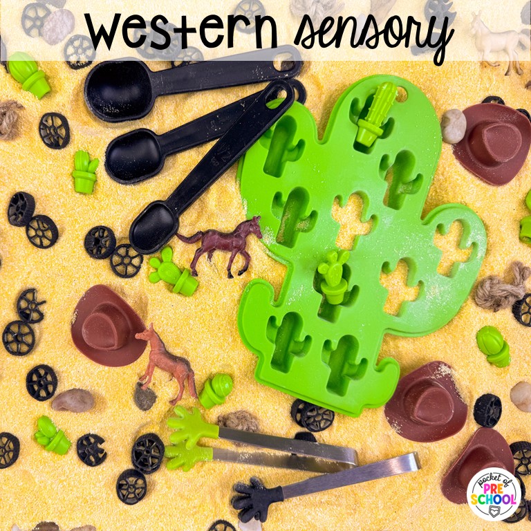 90 Sensory Table Ideas for the Year 11 Western sensory! Sensory table ideas for the whole year! There are ideas for so many popular early childhood themes, food & nonfood filler ideas, and lots of props and treasures to use with preschool, pre-k, and kindergarten students!