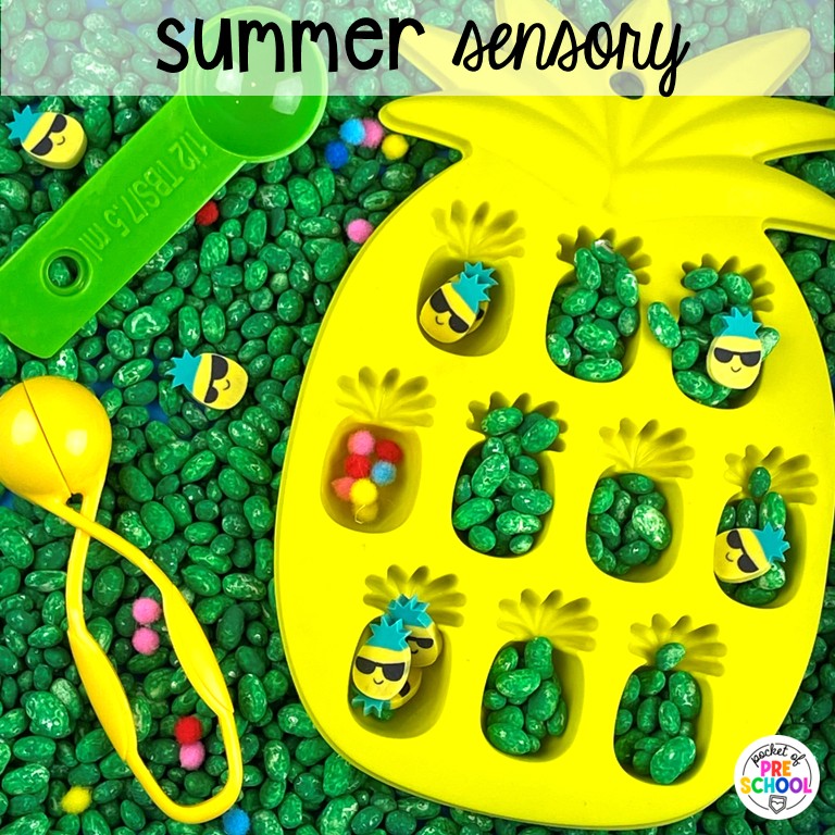 90 Sensory Table Ideas for the Year 15 Summer sensory! Sensory table ideas for the whole year! There are ideas for so many popular early childhood themes, food & nonfood filler ideas, and lots of props and treasures to use with preschool, pre-k, and kindergarten students!