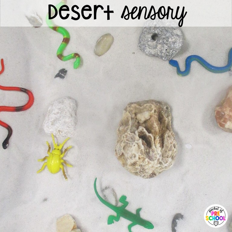 90 Sensory Table Ideas for the Year 77 Desert sensory! Sensory table ideas for the whole year! There are ideas for so many popular early childhood themes, food & nonfood filler ideas, and lots of props and treasures to use with preschool, pre-k, and kindergarten students!