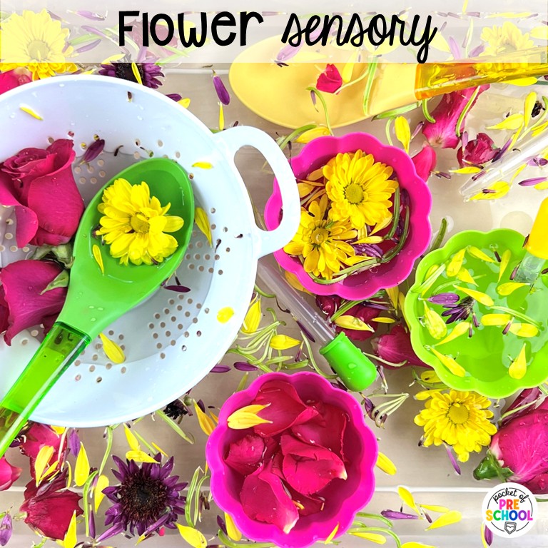 90 Sensory Table Ideas for the Year 24 Flower sensory! Sensory table ideas for the whole year! There are ideas for so many popular early childhood themes, food & nonfood filler ideas, and lots of props and treasures to use with preschool, pre-k, and kindergarten students!