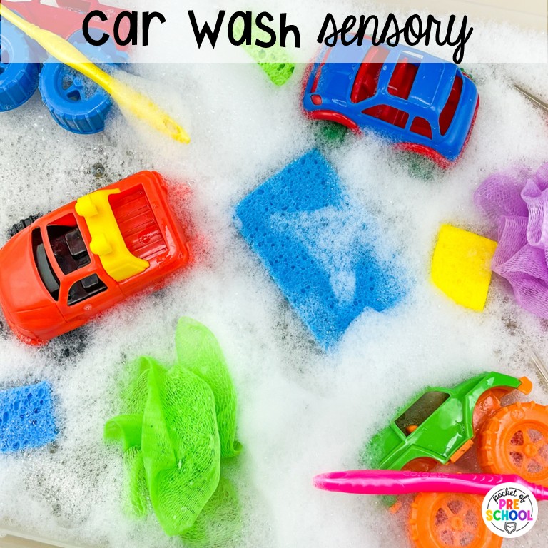 90 Sensory Table Ideas for the Year 60 Car wash sensory! Sensory table ideas for the whole year! There are ideas for so many popular early childhood themes, food & nonfood filler ideas, and lots of props and treasures to use with preschool, pre-k, and kindergarten students!