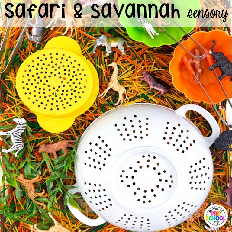 90 Sensory Table Ideas for the Year 78 Safari & Savannah sensory! Sensory table ideas for the whole year! There are ideas for so many popular early childhood themes, food & nonfood filler ideas, and lots of props and treasures to use with preschool, pre-k, and kindergarten students!