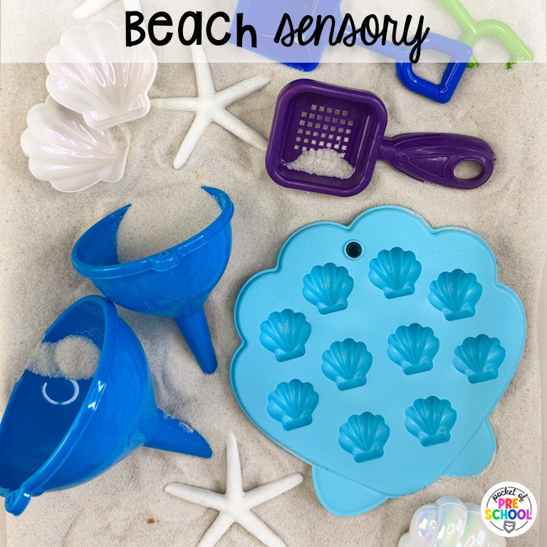 90 Sensory Table Ideas for the Year 3 Beach sensory! Sensory table ideas for the whole year! There are ideas for so many popular early childhood themes, food & nonfood filler ideas, and lots of props and treasures to use with preschool, pre-k, and kindergarten students!