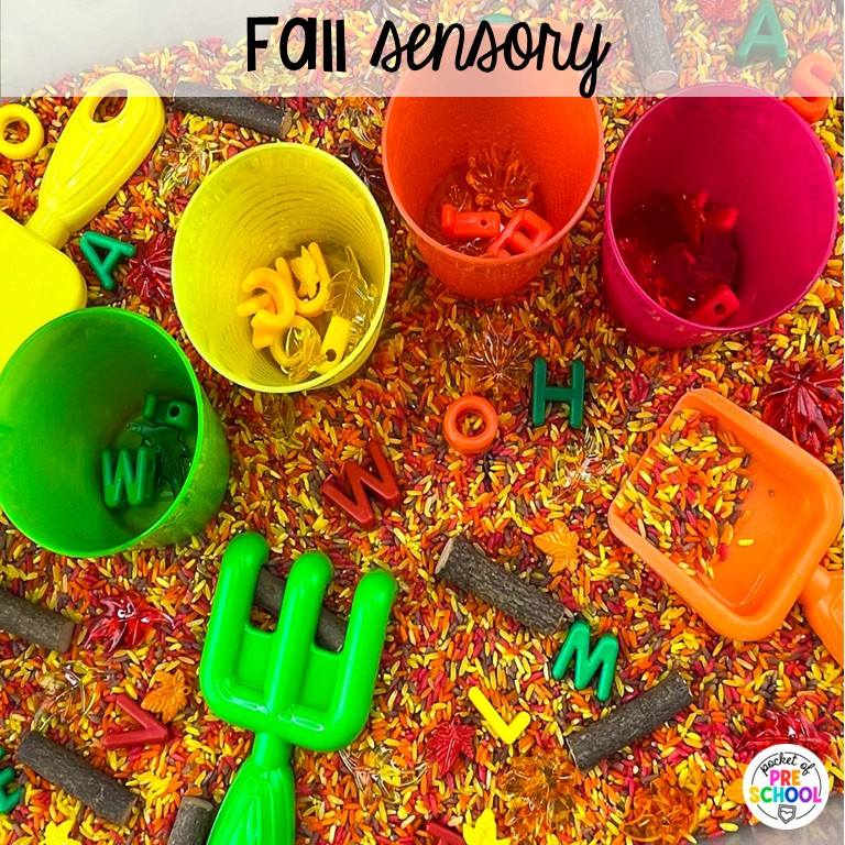 90 Sensory Table Ideas for the Year 28 Fall sensory! Sensory table ideas for the whole year! There are ideas for so many popular early childhood themes, food & nonfood filler ideas, and lots of props and treasures to use with preschool, pre-k, and kindergarten students!
