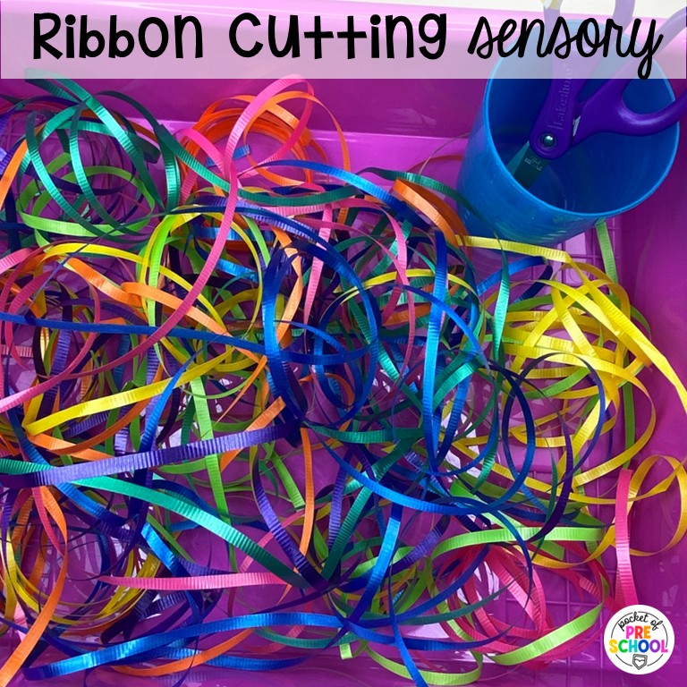 90 Sensory Table Ideas for the Year 35 Ribbon cutting sensory! Sensory table ideas for the whole year! There are ideas for so many popular early childhood themes, food & nonfood filler ideas, and lots of props and treasures to use with preschool, pre-k, and kindergarten students!