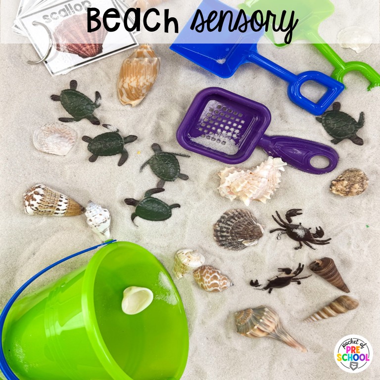 90 Sensory Table Ideas for the Year 4 Beach sensory! Sensory table ideas for the whole year! There are ideas for so many popular early childhood themes, food & nonfood filler ideas, and lots of props and treasures to use with preschool, pre-k, and kindergarten students!