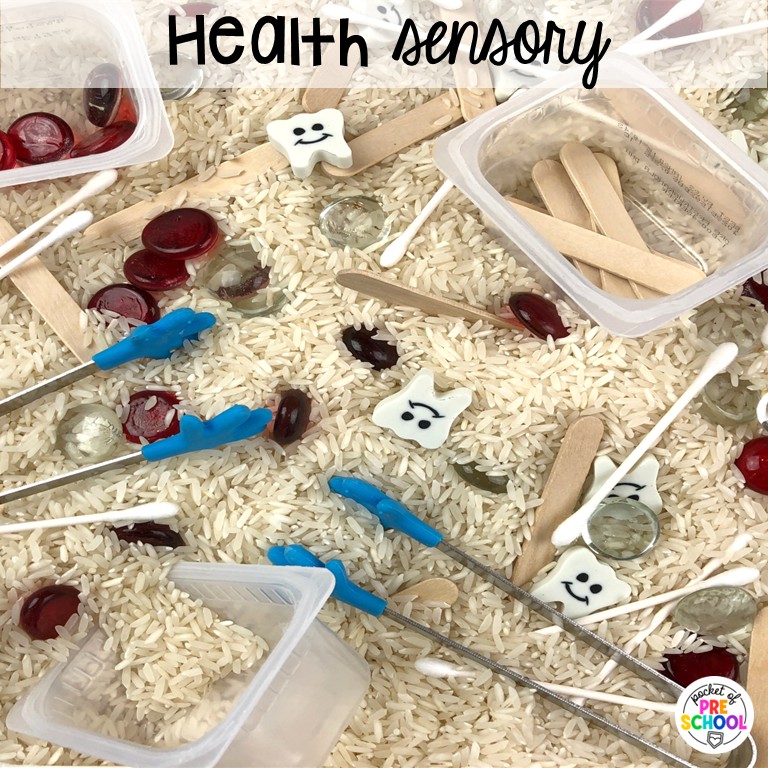 90 Sensory Table Ideas for the Year 39 Health sensory! Sensory table ideas for the whole year! There are ideas for so many popular early childhood themes, food & nonfood filler ideas, and lots of props and treasures to use with preschool, pre-k, and kindergarten students!