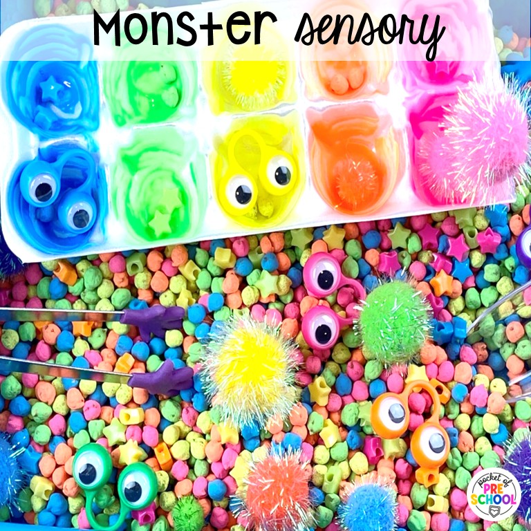 90 Sensory Table Ideas for the Year 46 Monster sensory! Sensory table ideas for the whole year! There are ideas for so many popular early childhood themes, food & nonfood filler ideas, and lots of props and treasures to use with preschool, pre-k, and kindergarten students!