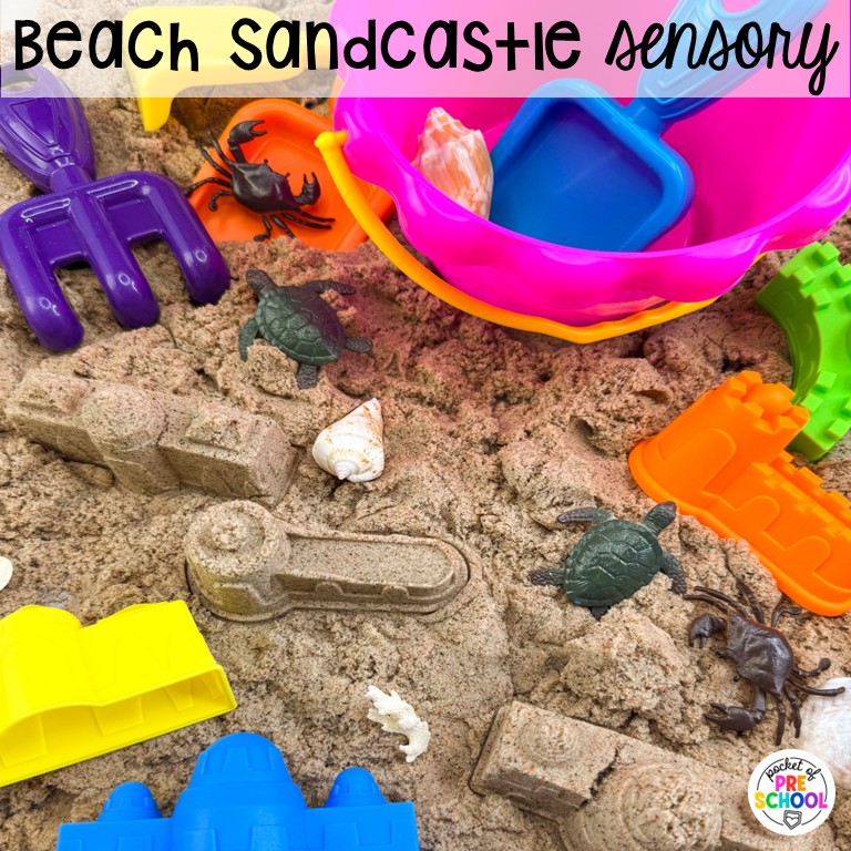 90 Sensory Table Ideas for the Year 5 Beach sandcastle sensory! Sensory table ideas for the whole year! There are ideas for so many popular early childhood themes, food & nonfood filler ideas, and lots of props and treasures to use with preschool, pre-k, and kindergarten students!