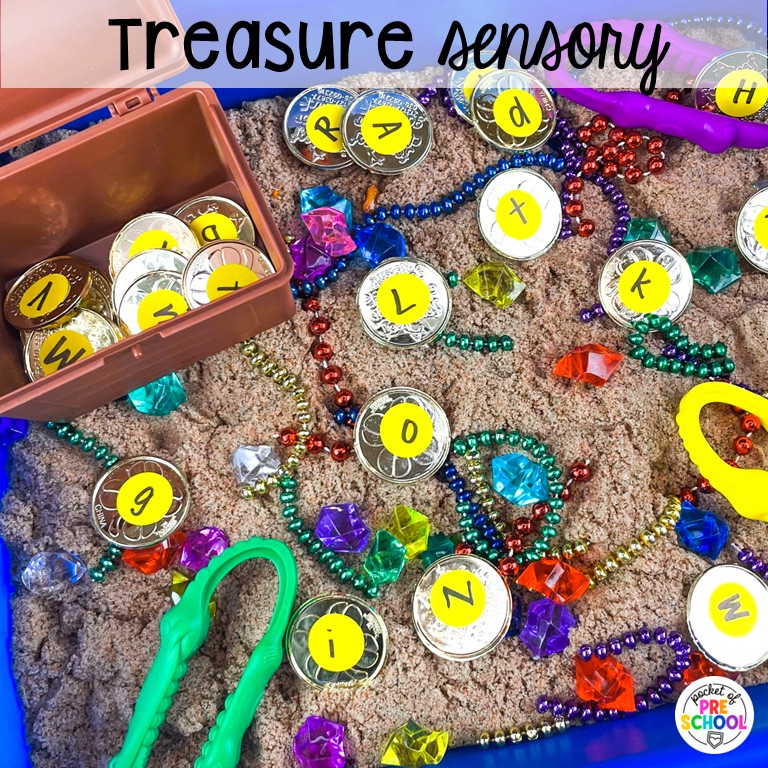 90 Sensory Table Ideas for the Year 6 Treasure sensory! Sensory table ideas for the whole year! There are ideas for so many popular early childhood themes, food & nonfood filler ideas, and lots of props and treasures to use with preschool, pre-k, and kindergarten students!