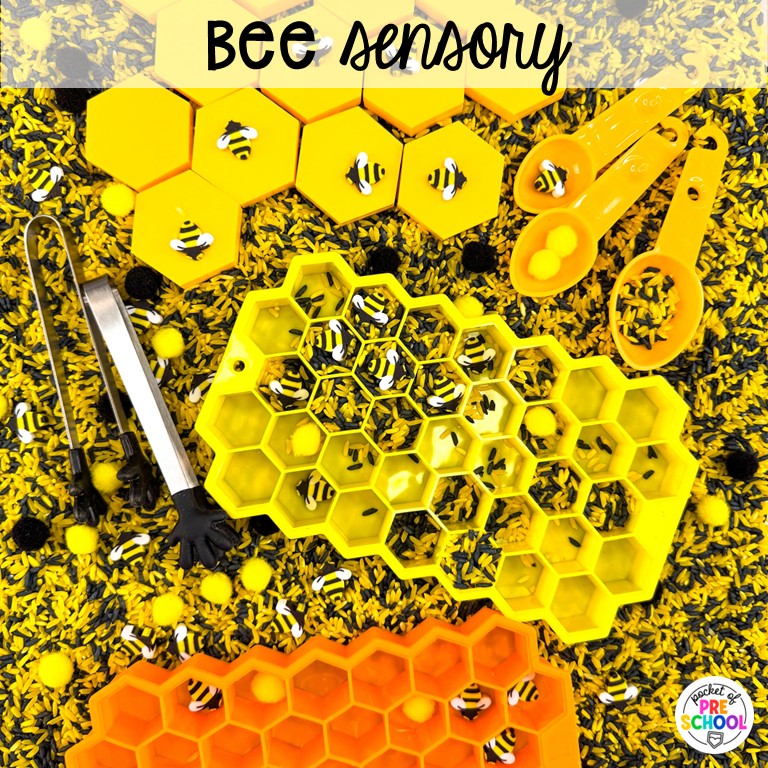 90 Sensory Table Ideas for the Year 65 Bee sensory! Sensory table ideas for the whole year! There are ideas for so many popular early childhood themes, food & nonfood filler ideas, and lots of props and treasures to use with preschool, pre-k, and kindergarten students!
