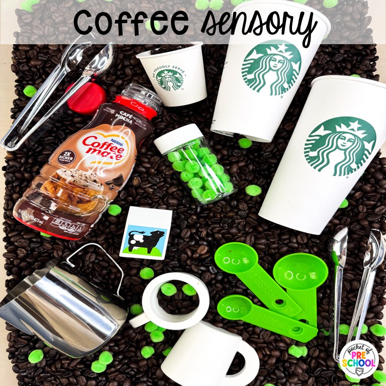 90 Sensory Table Ideas for the Year 72 Coffee sensory! Sensory table ideas for the whole year! There are ideas for so many popular early childhood themes, food & nonfood filler ideas, and lots of props and treasures to use with preschool, pre-k, and kindergarten students!