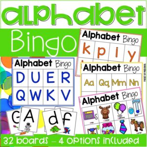 Alphabet Bingo Games are a fun, hands-on alphabet game! Students will learn through play to practice identifying uppercase letters, lowercase letters, and letter sounds. This was created for preschool, pre-k, TK, and kindergarten classrooms.
