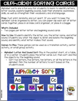 Alphabet Sort It Cards are a fun, hands-on alphabet game! Students will learn through play to practice identifying uppercase letters, lowercase letters, and letter sounds. This was created for preschool, pre-k, TK, and kindergarten classrooms.