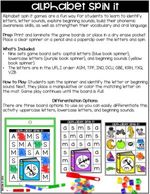 Alphabet Spin It is a fun, hands-on alphabet game! Students will learn through play to practice identifying uppercase letters, lowercase letters, and letter sounds. This was created for preschool, pre-k, TK, and kindergarten classrooms.