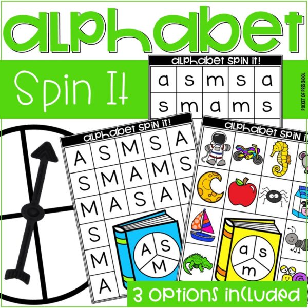 Alphabet Spin It is a fun, hands-on alphabet game! Students will learn through play to practice identifying uppercase letters, lowercase letters, and letter sounds. This was created for preschool, pre-k, TK, and kindergarten classrooms.